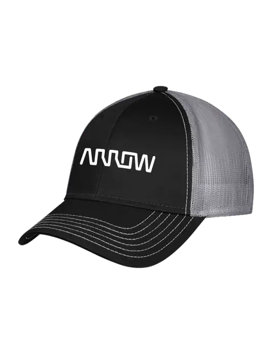 Black/Medium Dark Grey Mesh Trucker Cap Snap Back w/Arrow Electronics Logo