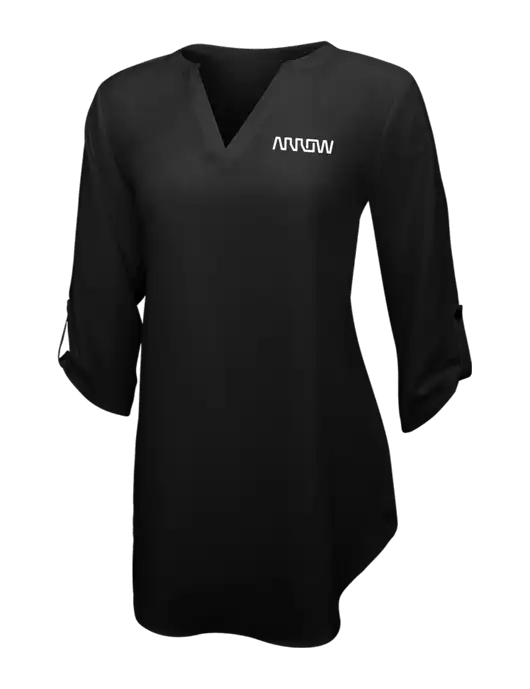 Womens Black 3/4 Sleeve Tunic Blouse w/Arrow Electronics Logo