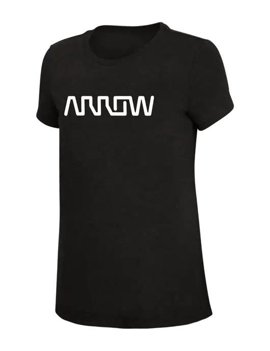 Womens Simply Soft Black 4.5oz Poly/Combed Ring Spun Cotton T-Shirt w/Arrow Electronics Logo