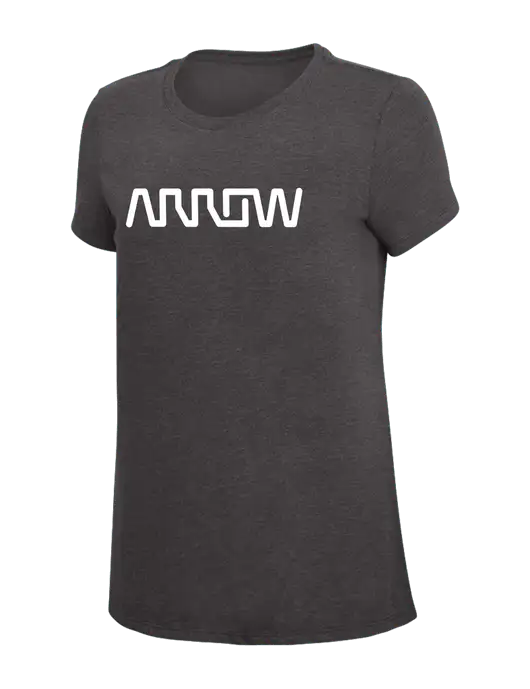 Womens Simply Soft Heather Charcoal 4.5oz  Poly/Combed Ring Spun Cotton T-Shirt w/Arrow Electronics Logo