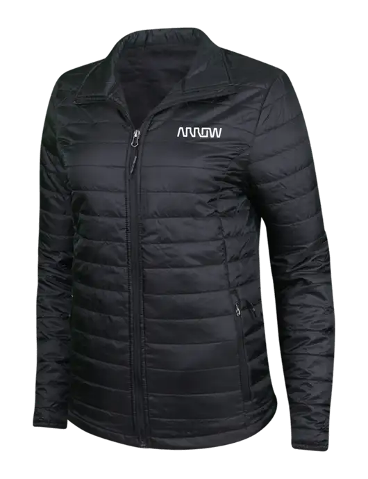 Womens Black Puffy Packable Jacket w/Arrow Electronics Logo