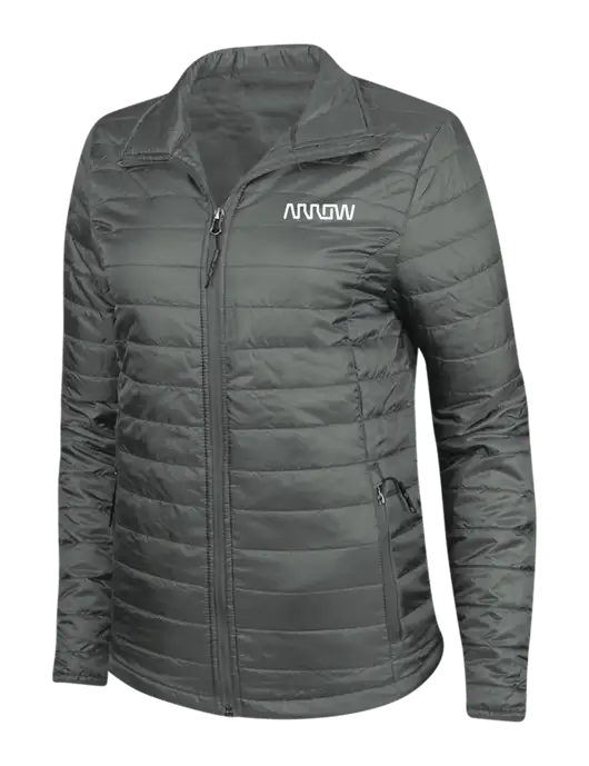 Dark Grey Womens Puffy Packable Jacket w/Arrow Electronics Logo
