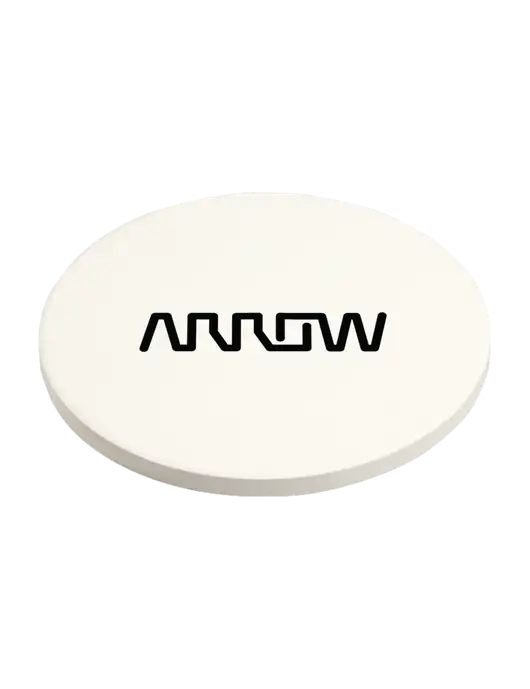 Absorbent White Coaster with Cork Base w/Arrow Electronics Logo