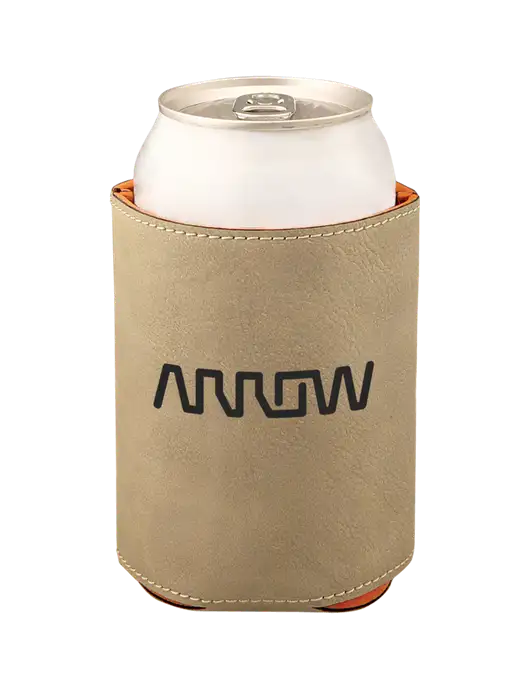 Tan Leatherette Beverage Holder w/Arrow Electronics Logo