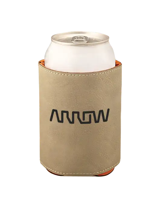 Tan Leatherette Beverage Holder w/Arrow Electronics Logo