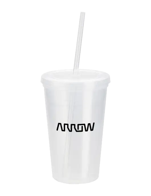 Sorrento Clear 16 oz Tumbler with Lid & Straw w/Arrow Electronics Logo