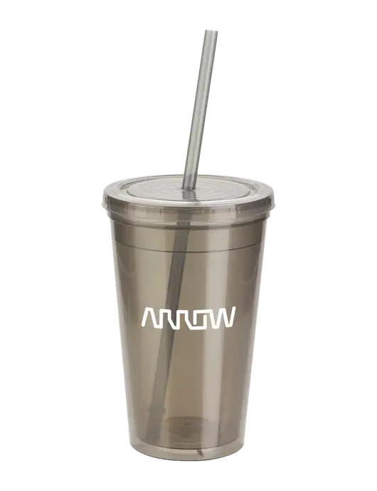 Sorrento Medium Grey 16 oz Tumbler with Lid & Straw w/Arrow Electronics Logo