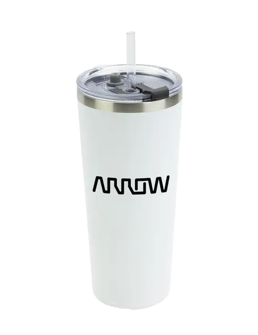Brighton White 20 oz Insulated Tumbler & Straw w/Arrow Electronics Logo