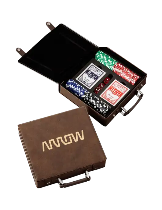 Rustic Leatherette 100 Chip Poker Set w/Arrow Electronics Logo