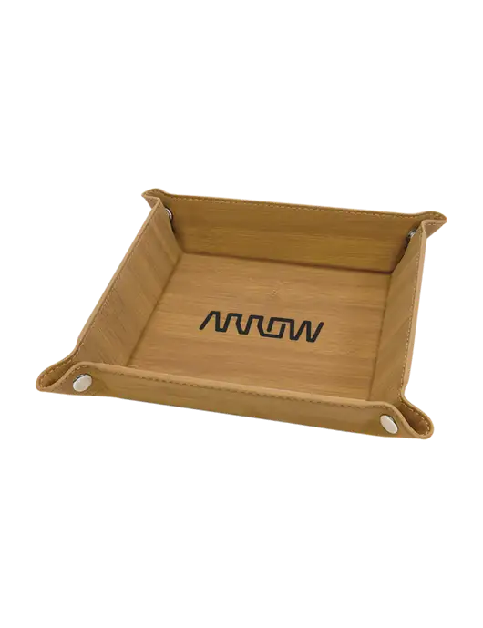 Bamboo Leatherette Valet Tray, 6 x 6 w/Arrow Electronics Logo