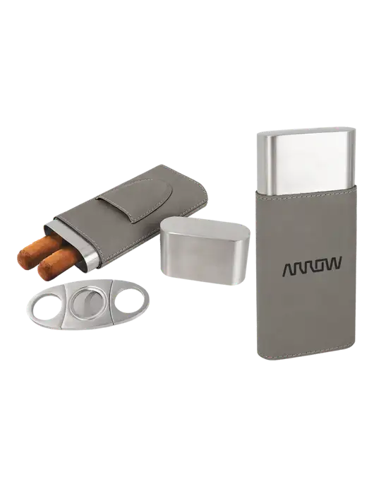 Grey Leatherette Cigar Case with Cutter w/Arrow Electronics Logo