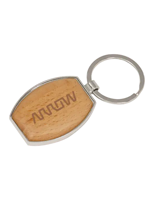Wood & Silver Oval Keychain w/Arrow Electronics Logo