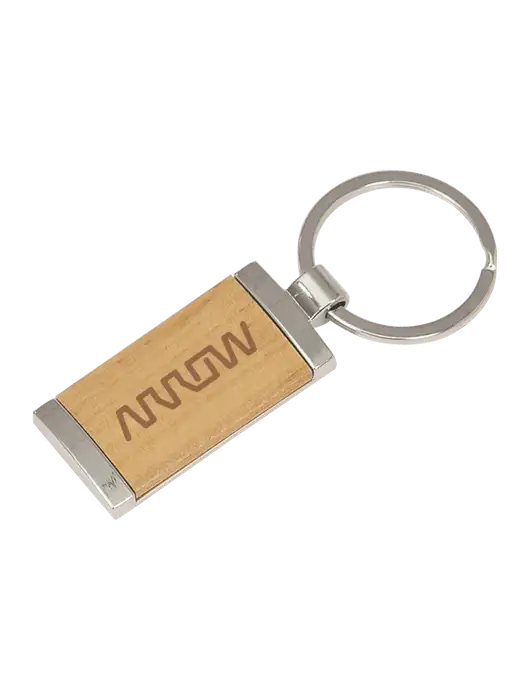 Wood & Silver Rectangle Keychain w/Arrow Electronics Logo