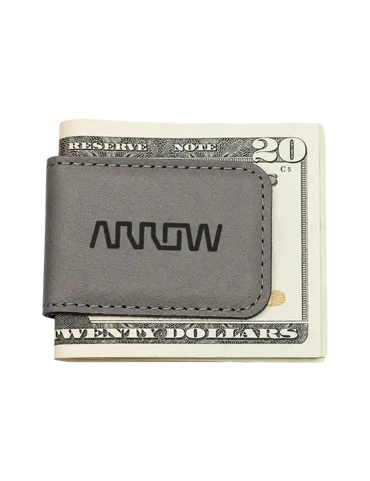 Gray Leatherette Money Clip w/Arrow Electronics Logo