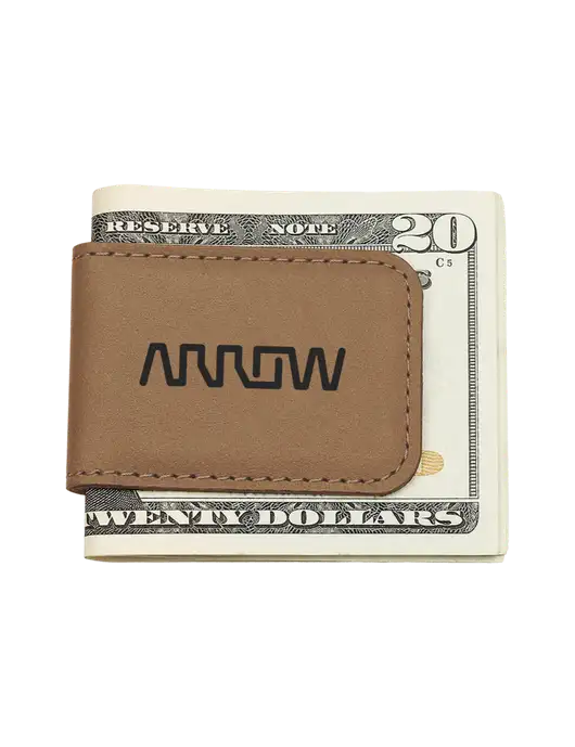 Tan Leatherette Money Clip w/Arrow Electronics Logo