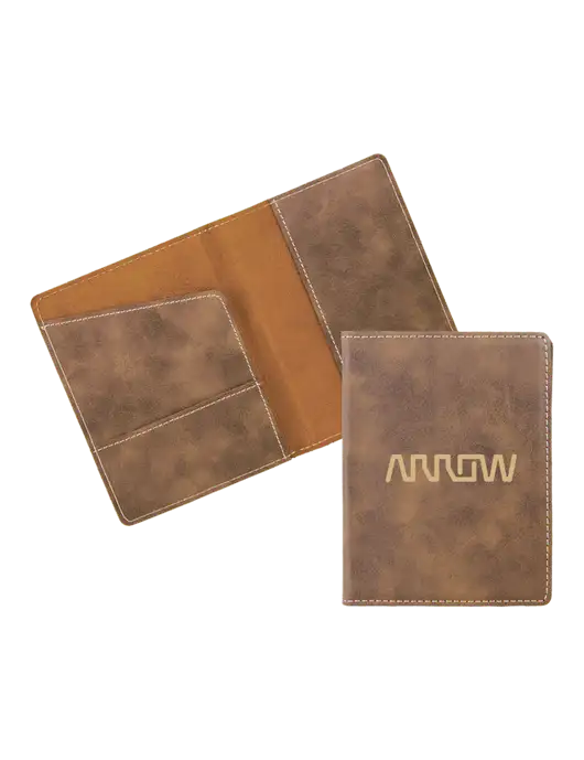 Rustic Leatherette Passport Holder w/Arrow Electronics Logo