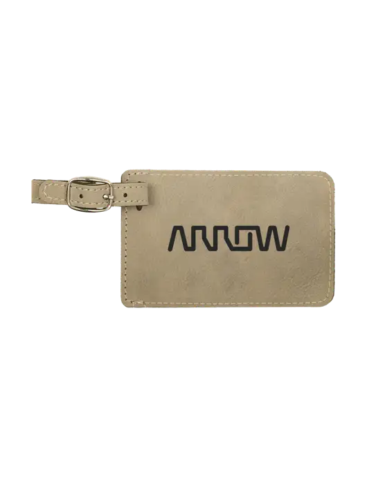 Tan Leatherette Luggage Tag w/Arrow Electronics Logo