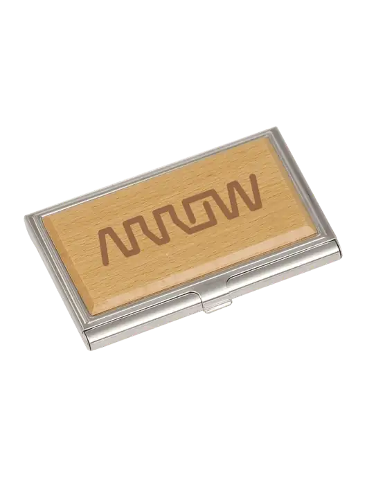 Wood & Silver Business Card Case w/Arrow Electronics Logo