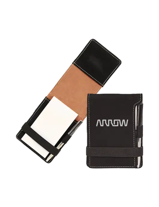 Black Leatherette Mini Notepad with Pen,  3.25 x 4.75 w/Arrow Electronics Logo