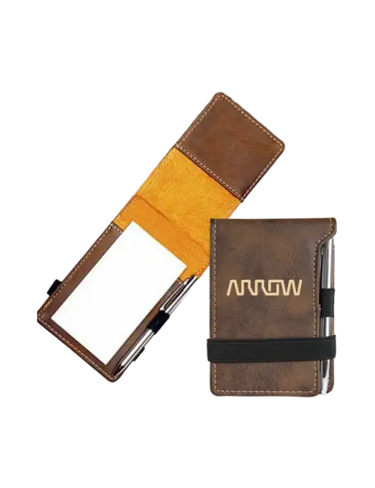 Rustic Leatherette Mini Notepad w/Pen, 3.25 x 4.75 w/Arrow Electronics Logo