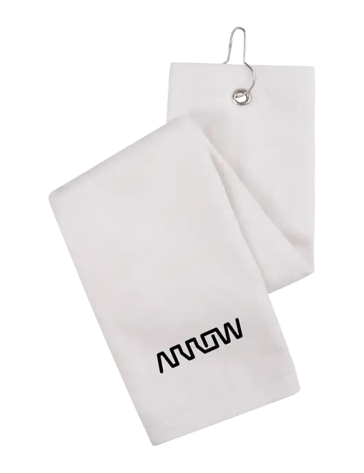 White Tri-Fold Golf Towel with Grommet w/Arrow Electronics Logo