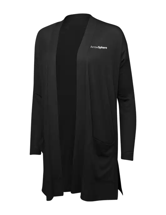 Black Womens Concept Long Pocket Cardigan w/Arrow Sphere Logo
