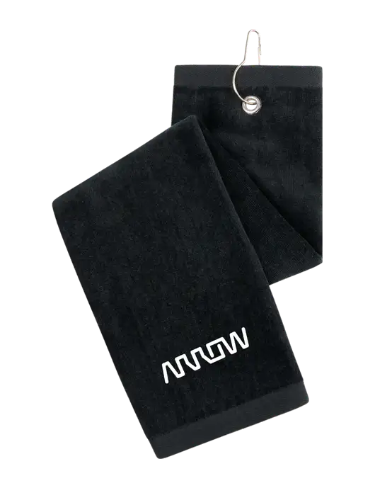 Black Tri-Fold Golf Towel with Grommet w/Arrow Electronics Logo