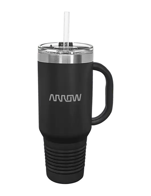 Polar Camel 40 oz. Powder Coated Vacuum Insulated Black Travel Mug with Straw w/Arrow Electronics Logo