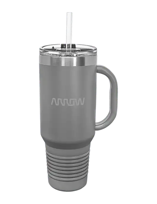 Polar Camel 40 oz. Powder Coated Vacuum Insulated Grey Travel Mug with Straw w/Arrow Electronics Logo