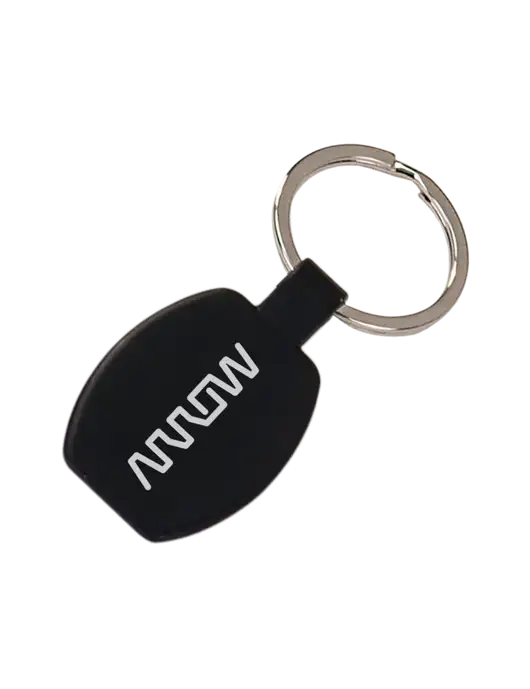 Black Laserable Rounded Rectangle Keychain w/Arrow Electronics Logo