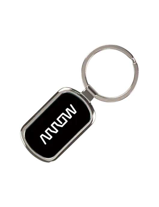 Black Laserable Rectangle Keychain w/Arrow Electronics Logo