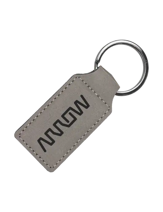 Grey Laserable Leatherette Rectangle Keychain w/Arrow Electronics Logo
