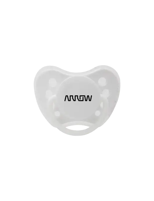Silicone White Pacifier with Clear Cover w/Arrow Electronics Logo