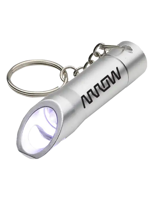 Silver Pocket LED Flashlight with Bottle Opener & Keychain w/Arrow Electronics Logo