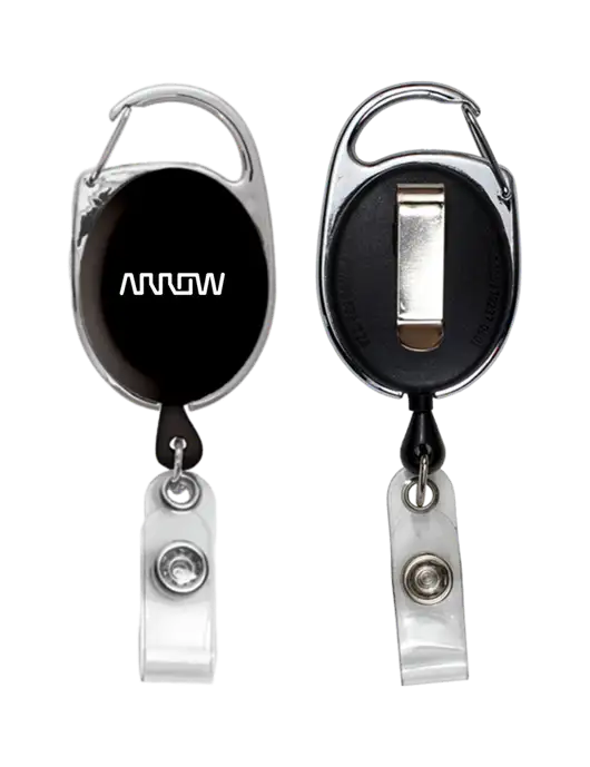 Black Carabiner Style Badge Reel and Badge Holder w/Arrow Electronics Logo