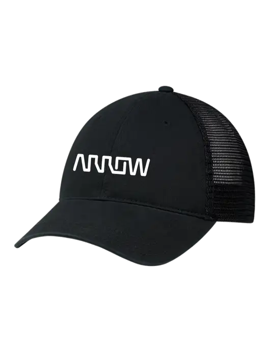 Richardson 111 Garment Washed Trucker Cap Black w/Black Mesh w/Arrow Electronics Logo