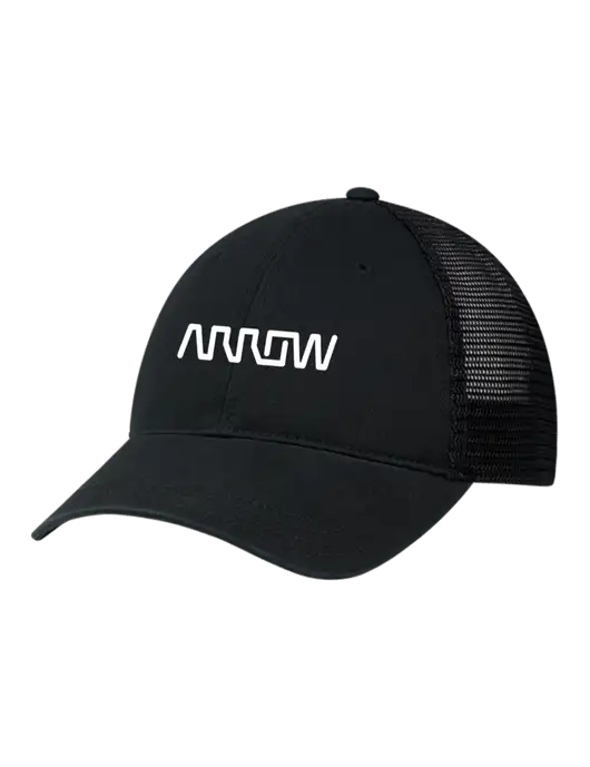 Richardson 111 Garment Washed Trucker Cap Black w/Black Mesh w/Arrow Electronics Logo