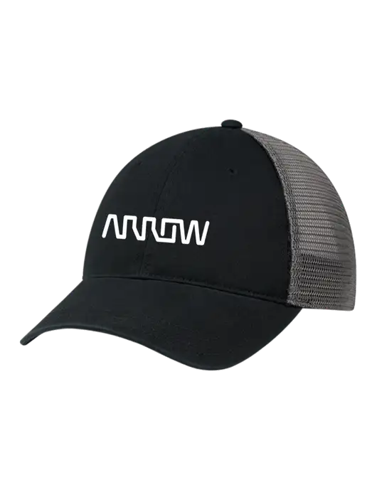 Richardson 111 Garment Washed Trucker Cap Black w/Charcoal Mesh w/Arrow Electronics Logo