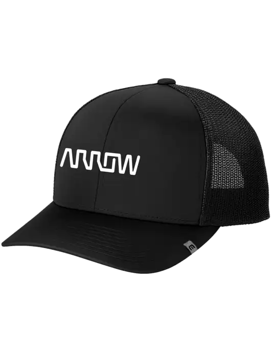 TravisMathew Black Cruz Trucker Cap w/Arrow Electronics Logo