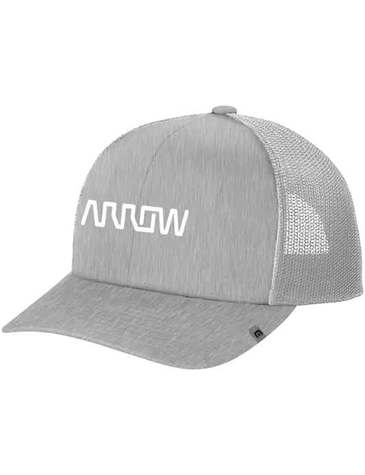 TravisMathew Light Medium Grey Heather Cruz Trucker Cap w/Arrow Electronics Logo