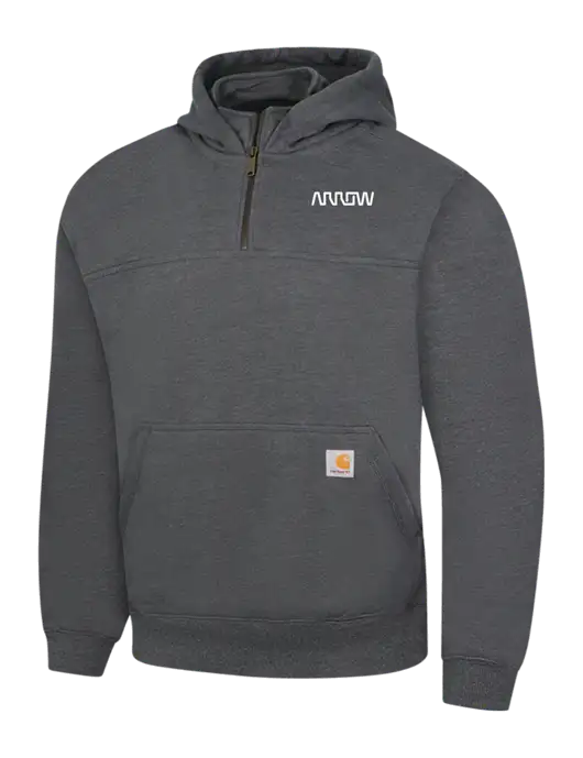 Carhartt Dark Grey Heather Rain Defender Paxton Heavyweight Hooded 1/4 Zip Mock Sweatshirt w/Arrow Electronics Logo