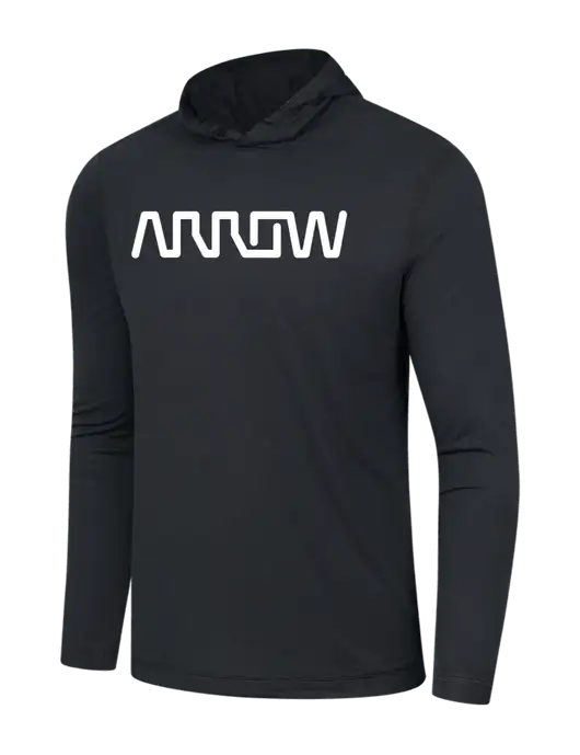 Luxury Active Black Lightweight Tri-Blend Wicking Long Sleeve Hoodie w/Arrow Electronics Logo