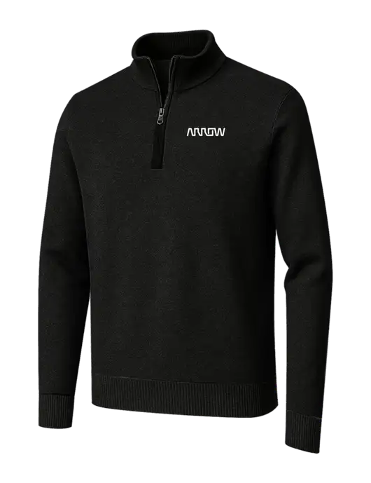 Brooks Brothers Black Washable Merino Birdseye 1/4-Zip Sweater w/Arrow Electronics Logo