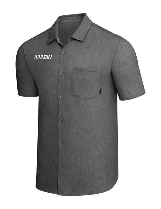 OGIO Dark Grey Heather Extend Short Sleeve Button Up Shirt w/Arrow Electronics Logo