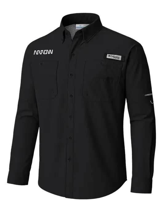 Columbia Black PFG Tamiami II Long SleeveShirt w/Arrow Electronics Logo