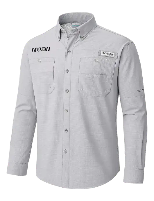 Columbia Cool Grey PFG Tamiami II Long SleeveShirt w/Arrow Electronics Logo