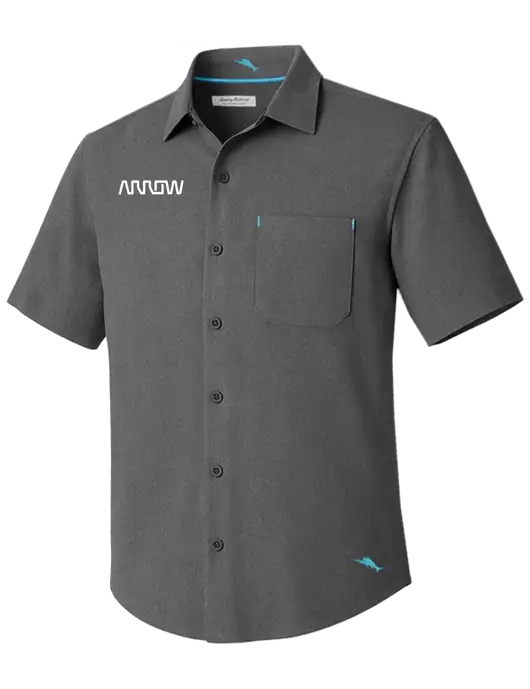 Tommy Bahama Charcoal Sandy Point Short Sleeve Shirt w/Arrow Electronics Logo