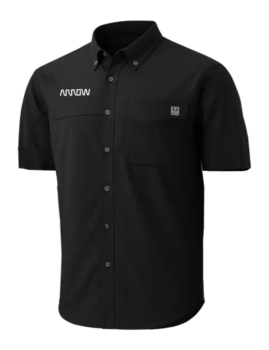 HUK Black Tide Point Short Sleeve Shirt w/Arrow Electronics Logo