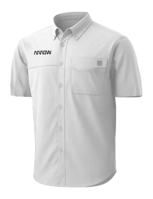 HUK White Tide Point Short Sleeve Shirt w/Arrow Electronics Logo