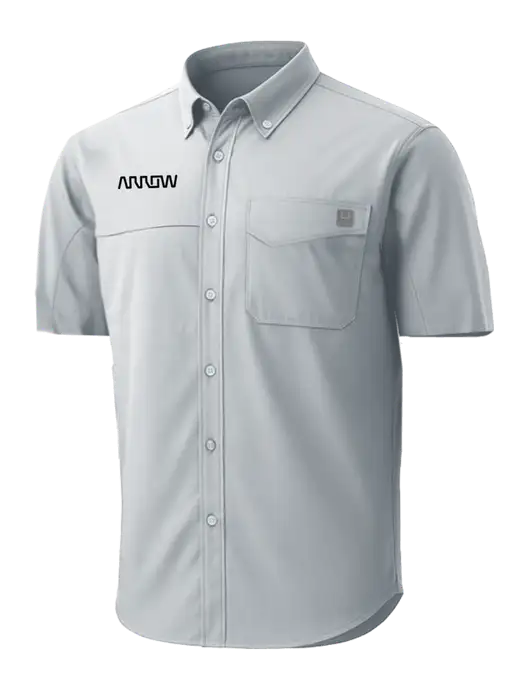 HUK Light Grey Tide Point Short Sleeve Shirt w/Arrow Electronics Logo
